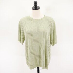 Alfred Dunner XL Knit Green Short Sleeve Crew Neck Sweater Padded Shoulders Acry
